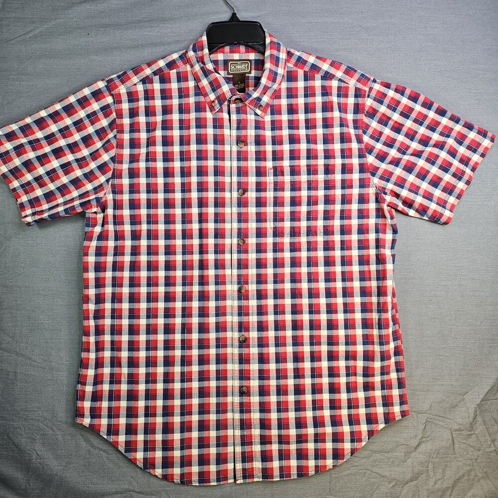 CE Schmidt Short Sleeve Button Up Red/Blue Plaid Men's Large